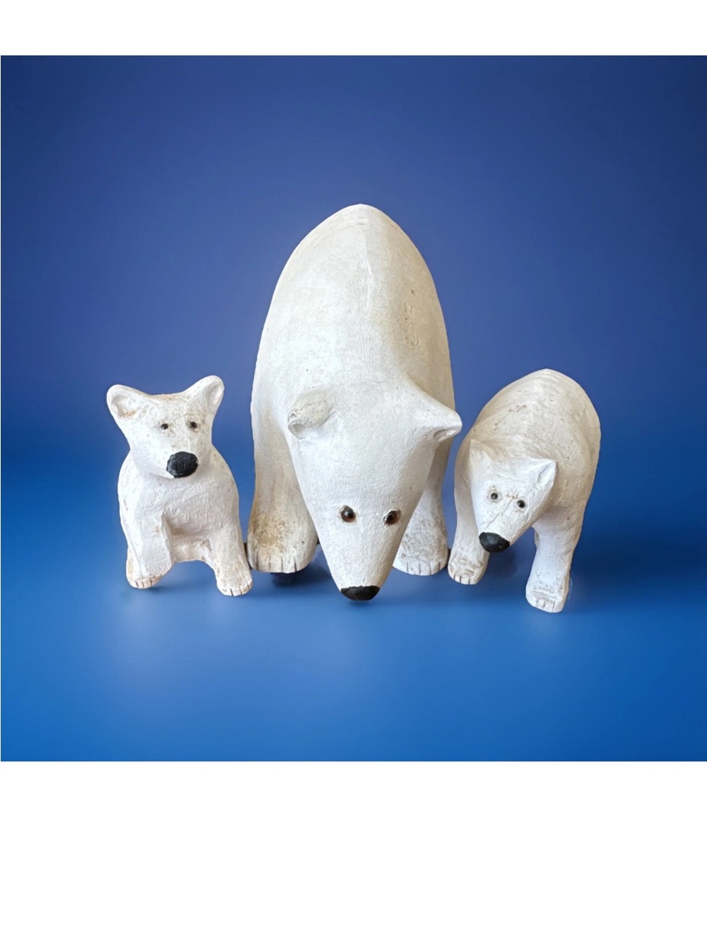 Hand Carved Signed Wooden Polar Bear Family Painted Folk Art Lodge Cabin Decor